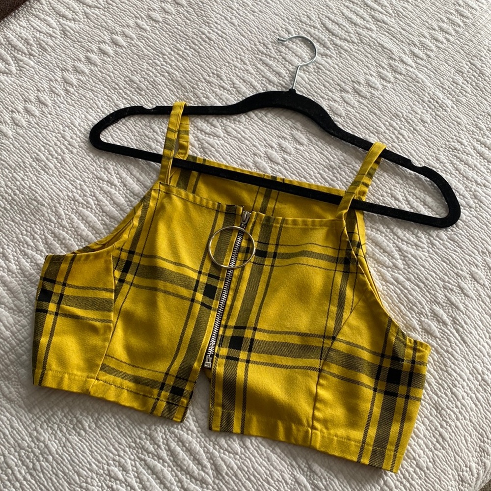 LTT love too true zip up plaid crop top